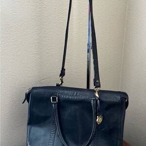 BRAHMIN Elegant Black Leather Crossbody Tote Bag with Croc Print Trim NWOT